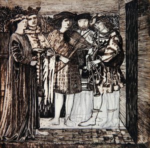 Tervezés a Vörös Ház díszítésére: „Sir Degrevaunt esküvői menete” alkotó: Edward Coley Burne Jones