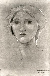 Egy lány feje, 1893-96 körül (kréta kiemeléssel barna pergamen) (f/w fotó) alkotó: Edward Coley Burne Jones