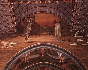 Az Angyali üdvözlet és egy allegorikus keresztre feszítés része alkotó: Edward Coley Burne Jones