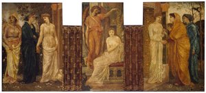 Cupido és Psyche – Palotai zöld falfestmények – Psyche nővérei meglátogatják Ámor házában, 1881 alkotó: Edward Burne Jones