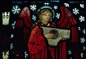 Részlet az Angyalmuzsikusról, William Morris és Társa, 1882-es ólomüveg alkotó: Edward Burne Jones