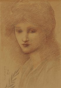 Laura Lyttelton (született: Tennant) portréja lesütött szemmel, 1885