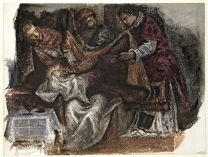 Tanulmány Tintoretto körülmetéléséből a Scuola Grande di San Roccóban, 1862 (akvarell szőtt papíron) alkotó: Edward Burne Jones