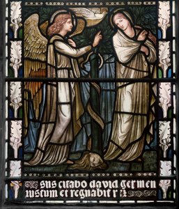 Angyali üdvözlet, 1876 (festett üveg) alkotó: Edward Burne Jones