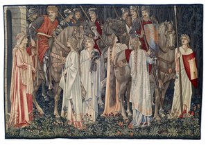 A lovagok fegyverkezése és távozása, a művész által tervezett és a Morris & Co. által szőtt kárpit, 1895-96 alkotó: Edward Burne Jones