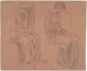 Két tanulmány egy ülő lányról, aki citerán játszik alkotó: Edward Coley Burne Jones