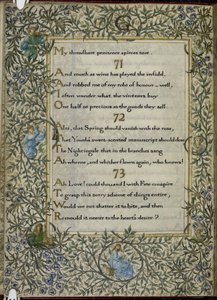 (Egész fólió) Omar Khayyam rubaijatja, 71-73. vers. C alkotó: Edward Coley and Morris William Burne Jones