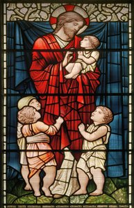 Wilden, All Saints, Morris & Co., Edward Burne-Jones, John Henry Dearle (1859-1932), Christ Blessing The Children, 1902-1914, Louisa, Alfred, The Baldwins, miniszterelnök, metodista, Worcestershire, A alkotó: Edward Coley and Dearle Burne-Jones