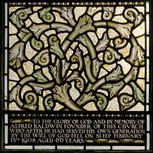Wilden, All Saints, Morris & Co., Edward Burne-Jones, John Henry Dearle (1859-1932), Dedikáció Alfred Baldwinnak a Joshua ablakból, 1902-1914, Louisa, The Baldwins, miniszterelnök, metodista, Wo alkotó: Edward Coley and Dearle Burne-Jones