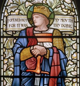 Wilden, All Saints, Morris & Co., Edward Burne-Jones, John Henry Dearle (1859-1932), King Ethelbert, részlet, 1902-1914, Louisa, Alfred, The Baldwins, miniszterelnök, metodista, Worcestershire, művészetek és alkotó: Edward Coley and Dearle Burne-Jones