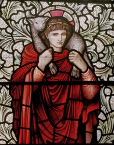 Wilden, All Saints, Morris & Co., Edward Burne-Jones, John Henry Dearle (1859-1932), The Good Shepherd, részlet, 1904, Louisa, Alfred, The Baldwins, miniszterelnök, metodista, Worcestershire, Arts & Cr