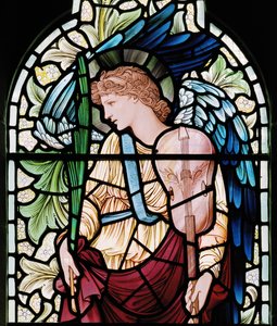 Wilden, All Saints, Morris & Co., Edward Burne-Jones, John Henry Dearle (1859-1932), The Minstrel Angel, Angel Musician, részlet, 1902-1914, Louisa, Alfred, The Baldwins, miniszterelnök, metodista, Wor