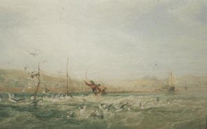 Halászok, akik sirályokat kergetnek a hálóból, Mumbles, Dél-Wales alkotó: Edward Duncan