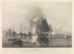 A Hon. E.I. Co. vas gőzhajó Nemesis, ... a Sulphur, Calliope, Larne és Starling csónakokkal, megsemmisítve a kínai háborús dzsunkákat, az Anson-öbölben, 1841. jan. 7-én (Chuenpee Kanton közelében). alkotó: Edward Duncan