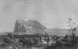 Gibraltár. A Spanyol királynő székének lábánál található alsó Jeltoronyból, 1840