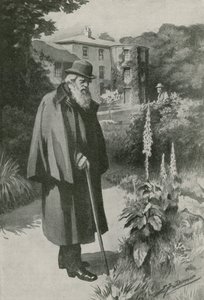 Charles Darwin a Down House-i kertjében (litográfia)