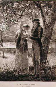 Első ajánlata, W. I. Mosses metszete, a The Illustrated London Newsból, 1881. július 23. alkotó: Edward Frederick after Brewtnall
