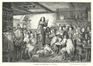 George Fox prédikál a kocsmában (metszet) alkotó: Edward Henry (after) Wehnert