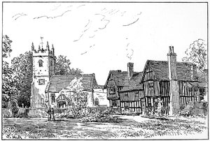 Clifford templom és régi ház, Stratford-upon-Avon, Warwickshire, 1885. alkotó: Edward Hull