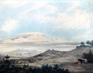 Vidéki táj Luke Howard (1772-1864) későbbi felhőtanulmányaival, 1808-1111 körül (wc papíron)