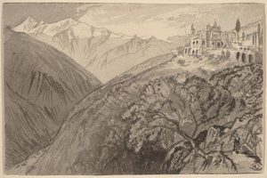 Egy dombtetőn fekvő város (Lampedusa szentélye) alkotó: Edward Lear