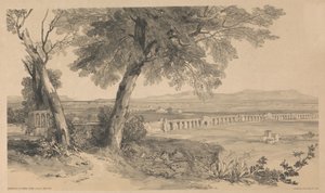 Róma környéke a Villa Mattei-ból nézve, a „Kilátások Rómából és környékéről” című műből, 1841 alkotó: Edward Lear
