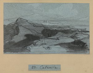 Catania, a Views of Sicily-ből (kréta és gouache kék papíron) alkotó: Edward Lear
