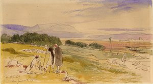 Janina távoli kilátása (tinta, ceruza és WC papíron) alkotó: Edward Lear