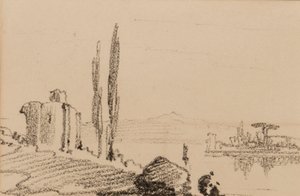 Olasz capriccio, 1837 körül (fekete kréta papíron) alkotó: Edward Lear