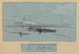 Palermo, Views of Sicily (kréta és gouache kék papíron) alkotó: Edward Lear