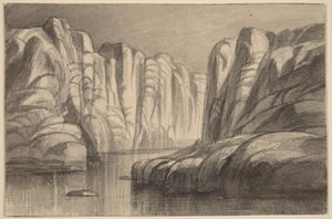 Egy sziklaalakzat között kanyargó folyó (Philae, Egyiptom) alkotó: Edward Lear