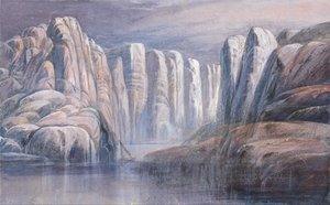 Folyóhágó, kopár sziklaszirtek között. alkotó: Edward Lear