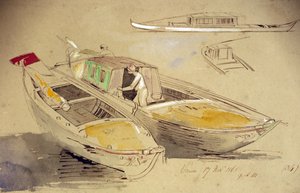 Tanulmányok velencei hajókról, a parton. Edward Lear (1812-1888) színes akvarellrajza. alkotó: Edward Lear