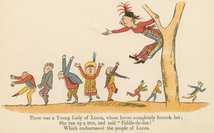 Volt egy Luccai Fiatal Hölgy, akit a szerelmesei teljesen elhagytak, a Frederick Warne and Co. kiadásában, 1875 körül Londonban megjelent „A könyv a nonsense”-ből. alkotó: Edward Lear