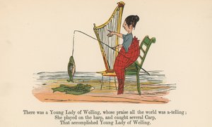 Volt egy Welling-i fiatal hölgy, akinek az egész világ a dicséretéről beszélt, a Frederick Warne and Co. által kiadott "A Book of Nonsense"-ből, London, 1875 körül.