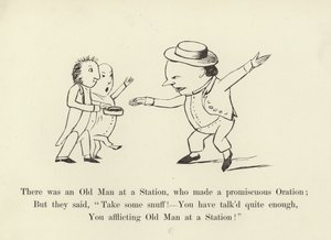 Volt egy Öregember az állomáson, aki egy ígéretes szónoklatot mondott. alkotó: Edward Lear