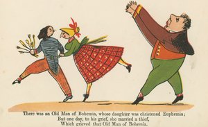 Volt egy Bohémiai Öreg, akinek a lányát Eufémiának keresztelték el az „A Book of Nonsense”-ből, amelyet Frederick Warne and Co. adott ki, London, 1875 körül. alkotó: Edward Lear