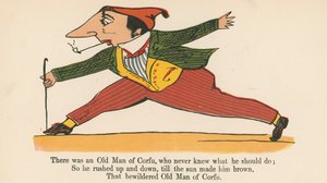 Volt egy korfui öregember, aki sohasem tudta, mit tegyen, a Frederick Warne and Co. által kiadott "A Book of Nonsense"-ből, London, 1875 körül. alkotó: Edward Lear
