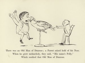 Volt egy Dunrose-i Öreg; egy papagáj megragadta az orrát alkotó: Edward Lear