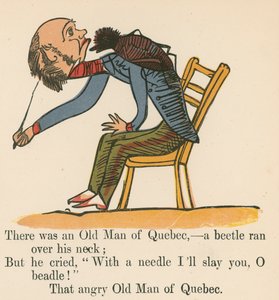 Volt egy québeci öregember - egy bogár futott át a nyakán, a Frederick Warne and Co. által kiadott "A Book of Nonsense"-ből, London, 1875 körül.