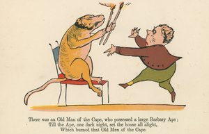 Volt egy Fokföldi Öreg, akinek egy nagy barbár majom volt, az „A Book of Nonsense”-ből, amelyet Frederick Warne and Co. adott ki, London, 1875 körül.
