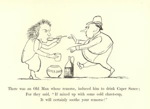 Volt egy Öreg, akit lelkiismeret-furdalása miatt kapribogyószószt ivott alkotó: Edward Lear