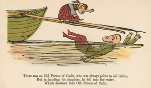 Volt egy cádizi öregember, aki mindig udvarias volt minden hölgyhöz, a Frederick Warne and Co. által kiadott "A Book of Nonsense"-ből, London, 1875 körül. alkotó: Edward Lear