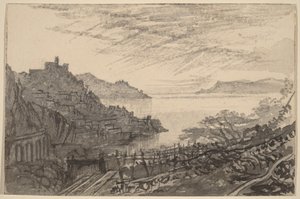 Kilátás egy öbölre a domboldalról (Amalfi) alkotó: Edward Lear