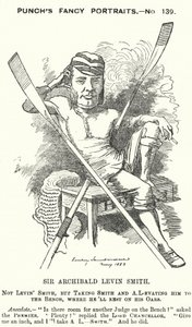 Punch rajzfilm: Archibald Levin Smith angol bíró és evezős, aki részt vett az egyetemi hajóversenyen és a Henley királyi regattán (metszet) alkotó: Edward Linley (after) Sambourne