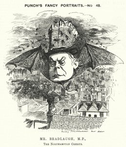 Punch rajzfilm: Charles Bradlaugh, angol liberális politikus és ateista (metszet) alkotó: Edward Linley (after) Sambourne