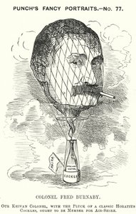 Punch rajzfilm: Frederick Burnaby, a brit hadsereg hírszerző tisztje és léggömbvezető (metszet) alkotó: Edward Linley (after) Sambourne