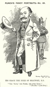 Punch rajzfilm: Henry Charles Fitzroy Somerset, Beaufort 8. hercege, angol katona és konzervatív politikus (metszet) alkotó: Edward Linley (after) Sambourne