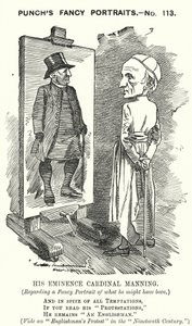 Punch rajzfilm: Henry Edward Manning angol bíboros és Westminster katolikus érseke (metszet) alkotó: Edward Linley (after) Sambourne