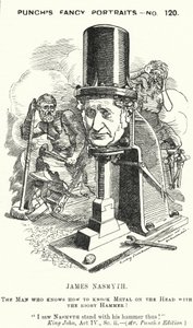 Lyukasztó rajzfilm: James Nasmyth skót mérnök és a gőzkalapács feltalálója (metszet) alkotó: Edward Linley (after) Sambourne
